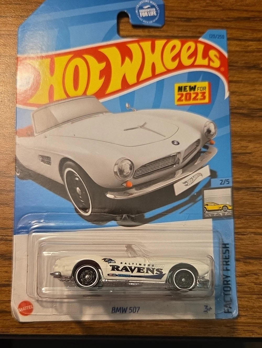 Mattel Hot Wheels White BMW 507 with Baltimore Ravens Graphics